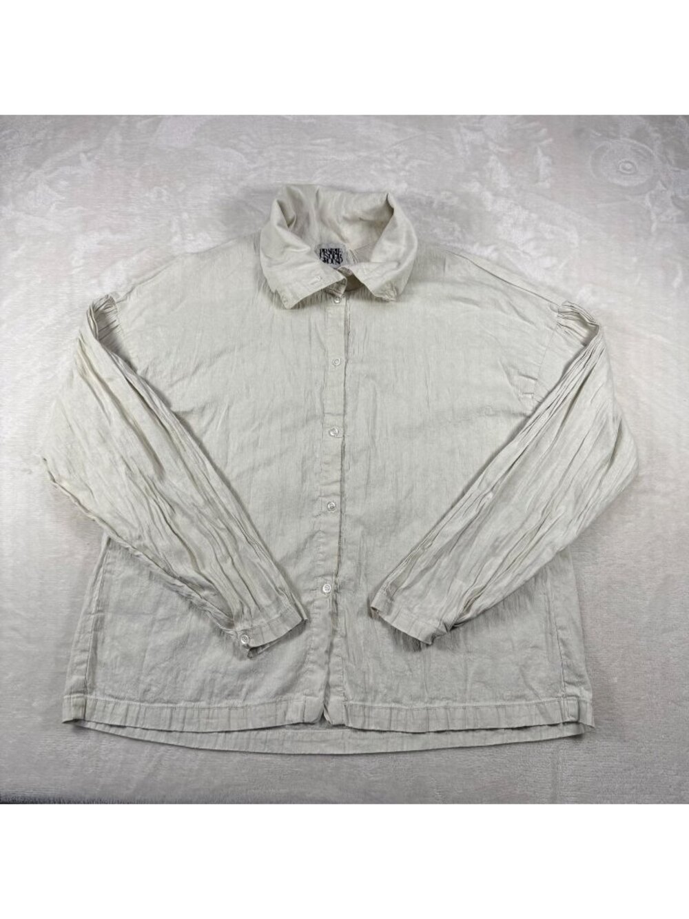 Prairie Underground Hemp/Silk Long Sleeve Button Down Cowl Neck Womens L Off Whi